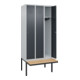 C+P Spind Classic PLUS, Bank, 3 Abteile, 2120x900x815mm, 7035/7016 Verschluss Zylinderschloss 3 Garderobenhaken   Sitzbanktyp auskragend-2
