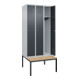 C+P Spind Classic PLUS, Bank, 3 Abteile, 2120x900x815mm, 7035/7016 Verschluss Zylinderschloss 3 Garderobenhaken   Sitzbanktyp untergebaut-2