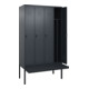 C+P Spind Classic PLUS, Bank, 4 Abteile, 2120x1200x815mm, 7016/7016 Verschluss Sicherheits-Drehriegel 4 Garderobenhaken Trennwand mittig Dekor Banklatten RAL 7021 Schwarzgrau Sitzbanktyp auskragend-2
