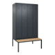 C+P Spind Classic PLUS, Bank, 4 Abteile, 2120x1200x815mm, 7016/7016 Verschluss Zylinderschloss 3 Garderobenhaken   Sitzbanktyp untergebaut-1