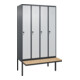 C+P Spind Classic PLUS, Bank, 4 Abteile, 2120x1200x815mm, 7016/7035 Verschluss Sicherheits-Drehriegel 4 Garderobenhaken Trennwand mittig  Sitzbanktyp auskragend-1