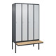 C+P Spind Classic PLUS, Bank, 4 Abteile, 2120x1200x815mm, 7016/7035 Verschluss Zylinderschloss 3 Garderobenhaken   Sitzbanktyp auskragend-1