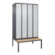 C+P Spind Classic PLUS, Bank, 4 Abteile, 2120x1200x815mm, 7016/7035 Verschluss Zylinderschloss 3 Garderobenhaken   Sitzbanktyp untergebaut-1