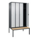 C+P Spind Classic PLUS, Bank, 4 Abteile, 2120x1200x815mm, 7016/7035 Verschluss Zylinderschloss 3 Garderobenhaken   Sitzbanktyp untergebaut-2