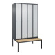 C+P Spind Classic PLUS, Bank, 4 Abteile, 2120x1200x815mm, 7016/7035 Verschluss Zylinderschloss 4 Garderobenhaken Trennwand mittig  Sitzbanktyp untergebaut-1