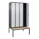 C+P Spind Classic PLUS, Bank, 4 Abteile, 2120x1200x815mm, 7016/7035 Verschluss Zylinderschloss 4 Garderobenhaken Trennwand mittig  Sitzbanktyp untergebaut-2