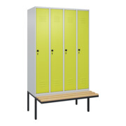 C+P Spind Classic PLUS, Bank, 4 Abteile, 2120x1200x815mm, 7035/0024 Verschluss Sicherheits-Drehriegel 4 Garderobenhaken Trennwand mittig  Sitzbanktyp auskragend