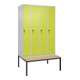 C+P Spind Classic PLUS, Bank, 4 Abteile, 2120x1200x815mm, 7035/0024 Verschluss Sicherheits-Drehriegel 4 Garderobenhaken Trennwand mittig  Sitzbanktyp untergebaut-1