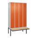 C+P Spind Classic PLUS, Bank, 4 Abteile, 2120x1200x815mm, 7035/2004 Verschluss Zylinderschloss 3 Garderobenhaken   Sitzbanktyp auskragend-1