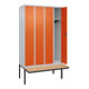 C+P Spind Classic PLUS, Bank, 4 Abteile, 2120x1200x815mm, 7035/2004 Verschluss Zylinderschloss 3 Garderobenhaken   Sitzbanktyp auskragend-2