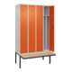 C+P Spind Classic PLUS, Bank, 4 Abteile, 2120x1200x815mm, 7035/2004 Verschluss Zylinderschloss 4 Garderobenhaken Trennwand mittig  Sitzbanktyp auskragend-2