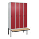 C+P Spind Classic PLUS, Bank, 4 Abteile, 2120x1200x815mm, 7035/3003 Verschluss Sicherheits-Drehriegel 4 Garderobenhaken Trennwand mittig  Sitzbanktyp auskragend-1