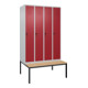 C+P Spind Classic PLUS, Bank, 4 Abteile, 2120x1200x815mm, 7035/3003 Verschluss Sicherheits-Drehriegel 4 Garderobenhaken Trennwand mittig  Sitzbanktyp untergebaut-1