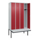 C+P Spind Classic PLUS, Bank, 4 Abteile, 2120x1200x815mm, 7035/3003 Verschluss Zylinderschloss 3 Garderobenhaken  Dekor Banklatten RAL 7035 Lichtgrau Sitzbanktyp auskragend-2