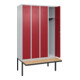 C+P Spind Classic PLUS, Bank, 4 Abteile, 2120x1200x815mm, 7035/3003 Verschluss Zylinderschloss 3 Garderobenhaken   Sitzbanktyp auskragend-1
