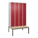 C+P Spind Classic PLUS, Bank, 4 Abteile, 2120x1200x815mm, 7035/3003 Verschluss Zylinderschloss 3 Garderobenhaken   Sitzbanktyp untergebaut-1