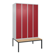 C+P Spind Classic PLUS, Bank, 4 Abteile, 2120x1200x815mm, 7035/3003 Verschluss Zylinderschloss 3 Garderobenhaken   Sitzbanktyp untergebaut