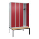 C+P Spind Classic PLUS, Bank, 4 Abteile, 2120x1200x815mm, 7035/3003 Verschluss Zylinderschloss 3 Garderobenhaken   Sitzbanktyp untergebaut-2