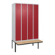 C+P Spind Classic PLUS, Bank, 4 Abteile, 2120x1200x815mm, 7035/3003 Verschluss Zylinderschloss 4 Garderobenhaken Trennwand mittig  Sitzbanktyp auskragend-1