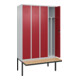 C+P Spind Classic PLUS, Bank, 4 Abteile, 2120x1200x815mm, 7035/3003 Verschluss Zylinderschloss 4 Garderobenhaken Trennwand mittig  Sitzbanktyp auskragend-2