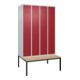 C+P Spind Classic PLUS, Bank, 4 Abteile, 2120x1200x815mm, 7035/3003 Verschluss Zylinderschloss 4 Garderobenhaken Trennwand mittig  Sitzbanktyp untergebaut-1
