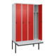 C+P Spind Classic PLUS, Bank, 4 Abteile, 2120x1200x815mm, 7035/3020 Verschluss Sicherheits-Drehriegel 4 Garderobenhaken Trennwand mittig Dekor Banklatten RAL 7035 Lichtgrau Sitzbanktyp auskragend-2