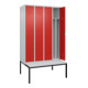 C+P Spind Classic PLUS, Bank, 4 Abteile, 2120x1200x815mm, 7035/3020 Verschluss Zylinderschloss 4 Garderobenhaken Trennwand mittig Dekor Banklatten RAL 7035 Lichtgrau Sitzbanktyp untergebaut-2