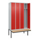 C+P Spind Classic PLUS, Bank, 4 Abteile, 2120x1200x815mm, 7035/3020 Verschluss Zylinderschloss 4 Garderobenhaken Trennwand mittig  Sitzbanktyp auskragend-2