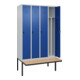 C+P Spind Classic PLUS, Bank, 4 Abteile, 2120x1200x815mm, 7035/5010 Verschluss Sicherheits-Drehriegel 4 Garderobenhaken Trennwand mittig  Sitzbanktyp auskragend-2