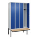 C+P Spind Classic PLUS, Bank, 4 Abteile, 2120x1200x815mm, 7035/5010 Verschluss Zylinderschloss 3 Garderobenhaken   Sitzbanktyp auskragend-2