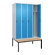 C+P Spind Classic PLUS, Bank, 4 Abteile, 2120x1200x815mm, 7035/5012 Verschluss Sicherheits-Drehriegel 4 Garderobenhaken Trennwand mittig  Sitzbanktyp untergebaut-2