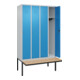 C+P Spind Classic PLUS, Bank, 4 Abteile, 2120x1200x815mm, 7035/5012 Verschluss Zylinderschloss 3 Garderobenhaken   Sitzbanktyp auskragend-2