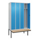C+P Spind Classic PLUS, Bank, 4 Abteile, 2120x1200x815mm, 7035/5012 Verschluss Zylinderschloss 4 Garderobenhaken Trennwand mittig  Sitzbanktyp auskragend-2