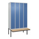 C+P Spind Classic PLUS, Bank, 4 Abteile, 2120x1200x815mm, 7035/5023 Verschluss Zylinderschloss 3 Garderobenhaken   Sitzbanktyp auskragend-1