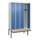 C+P Spind Classic PLUS, Bank, 4 Abteile, 2120x1200x815mm, 7035/5023 Verschluss Zylinderschloss 3 Garderobenhaken   Sitzbanktyp auskragend-2