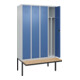 C+P Spind Classic PLUS, Bank, 4 Abteile, 2120x1200x815mm, 7035/5023 Verschluss Zylinderschloss 4 Garderobenhaken Trennwand mittig  Sitzbanktyp auskragend-2