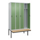 C+P Spind Classic PLUS, Bank, 4 Abteile, 2120x1200x815mm, 7035/6011 Verschluss Sicherheits-Drehriegel 4 Garderobenhaken Trennwand mittig  Sitzbanktyp auskragend-2