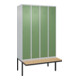 C+P Spind Classic PLUS, Bank, 4 Abteile, 2120x1200x815mm, 7035/6011 Verschluss Zylinderschloss 3 Garderobenhaken   Sitzbanktyp auskragend-1