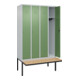 C+P Spind Classic PLUS, Bank, 4 Abteile, 2120x1200x815mm, 7035/6011 Verschluss Zylinderschloss 3 Garderobenhaken   Sitzbanktyp auskragend-2