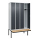 C+P Spind Classic PLUS, Bank, 4 Abteile, 2120x1200x815mm, 7035/7016 Verschluss Zylinderschloss 3 Garderobenhaken   Sitzbanktyp auskragend-2