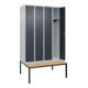 C+P Spind Classic PLUS, Bank, 4 Abteile, 2120x1200x815mm, 7035/7016 Verschluss Zylinderschloss 3 Garderobenhaken   Sitzbanktyp untergebaut-2