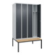 C+P Spind Classic PLUS, Bank, 4 Abteile, 2120x1200x815mm, 7035/7016 Verschluss Zylinderschloss 4 Garderobenhaken Trennwand mittig  Sitzbanktyp untergebaut-2