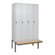 C+P Spind Classic PLUS, Bank, 4 Abteile, 2120x1200x815mm, 7035/7035 Verschluss Sicherheits-Drehriegel 4 Garderobenhaken Trennwand mittig  Sitzbanktyp auskragend-1