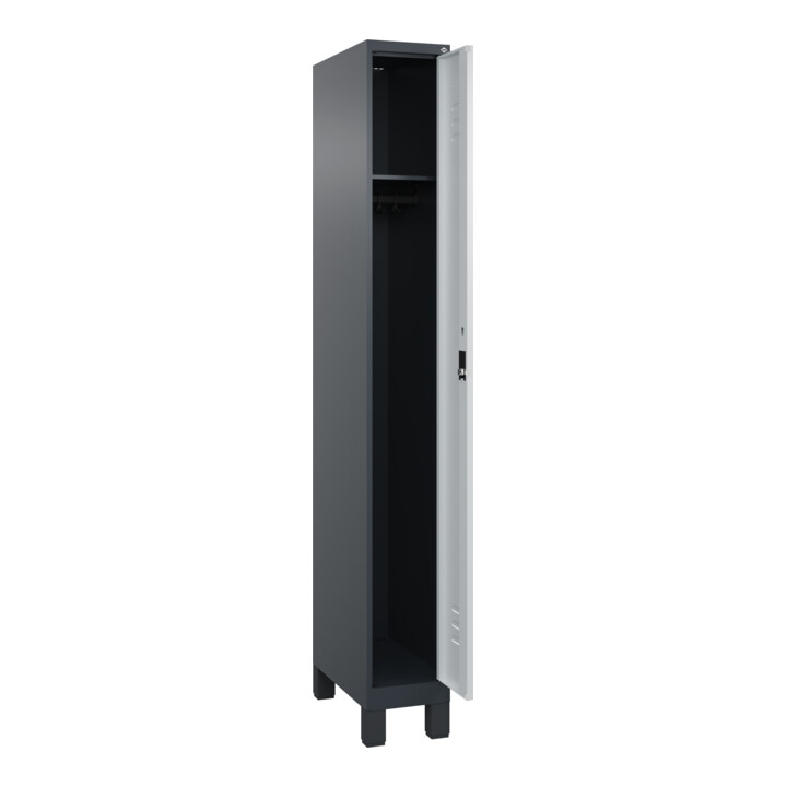 C+P Spind Classic PLUS, Füße, 1 Abteil, 1950x250x500mm, 7016/7035 Verschluss Zylinderschloss 3 Garderobenhaken