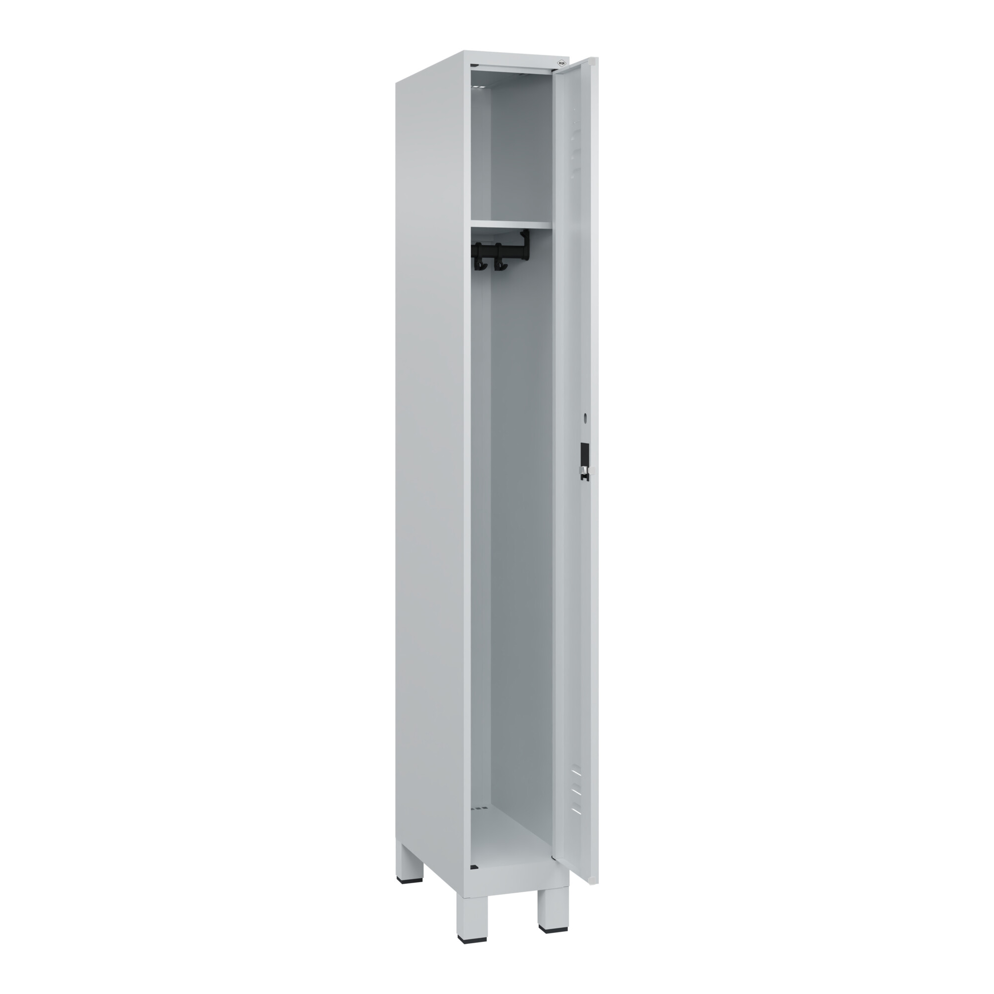 C+P Spind Classic PLUS, Füße, 1 Abteil, 1950x250x500mm, 7035/7035 Verschluss Zylinderschloss 3 Garderobenhaken ; C + P Möbelsysteme