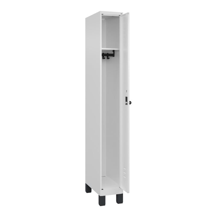 C+P Spind Classic PLUS, Füße, 1 Abteil, 1950x250x500mm, 9016/9016 Verschluss Sicherheits-Drehriegel 3 Garderobenhaken