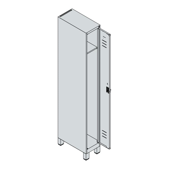 C+P Spind Classic PLUS, Füße, 1 Abteil, 1950x250x500mm, 9016/9016 Verschluss Sicherheits-Drehriegel 3 Garderobenhaken