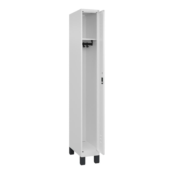 C+P Spind Classic PLUS, Füße, 1 Abteil, 1950x250x500mm, 9016/9016 Verschluss Zylinderschloss 3 Garderobenhaken