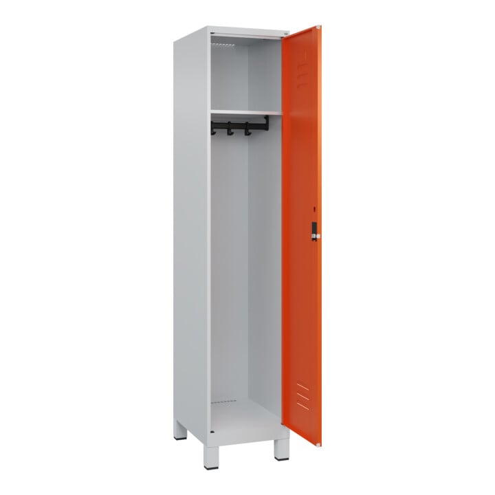 C+P Spind Classic PLUS, Füße, 1 Abteil, 1950x400x500mm, 7035/2004 Verschluss Zylinderschloss 4 Garderobenhaken
