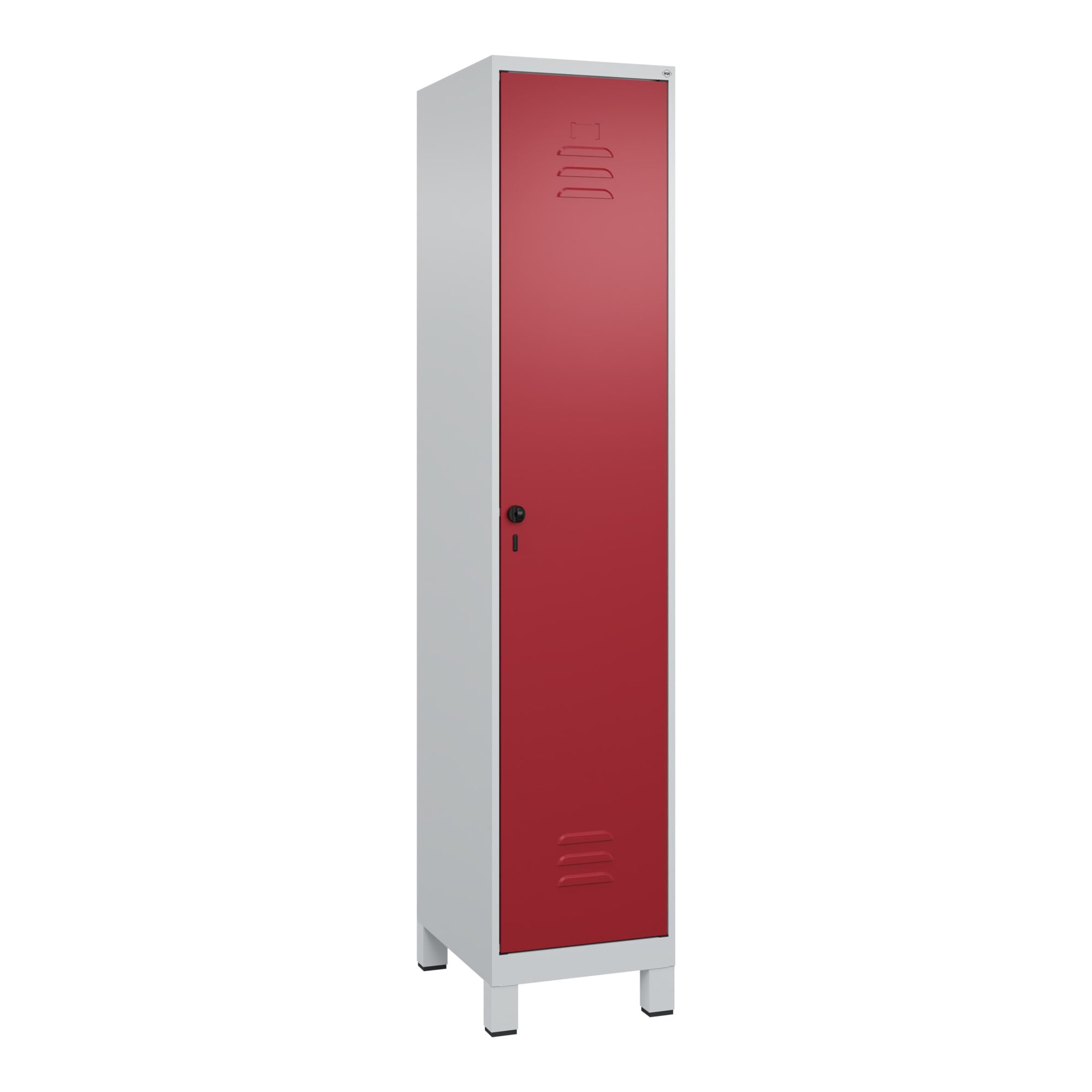 C+P Spind Classic PLUS, Füße, 1 Abteil, 1950x400x500mm, 7035/3003 Verschluss Sicherheits-Drehriegel 4 Garderobenhaken ; C + P Möbelsysteme